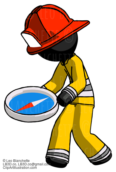 Black Firefighter Fireman Man Walking With Large Compass #13783