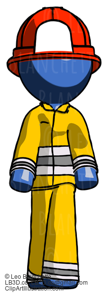 Blue Firefighter Fireman Man Walking Front View #14411