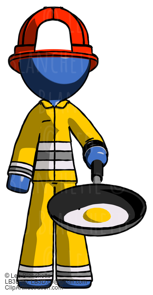 Blue Firefighter Fireman Man Frying Egg In Pan Or Wok #14419