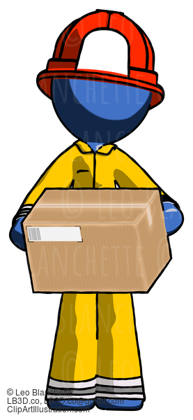 Blue Firefighter Fireman Man Holding Box Sent Or Arriving In Mail #14422