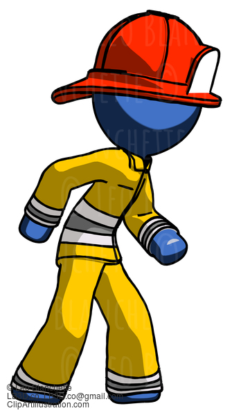 Blue Firefighter Fireman Man Suspense Action Pose Facing Right #14450