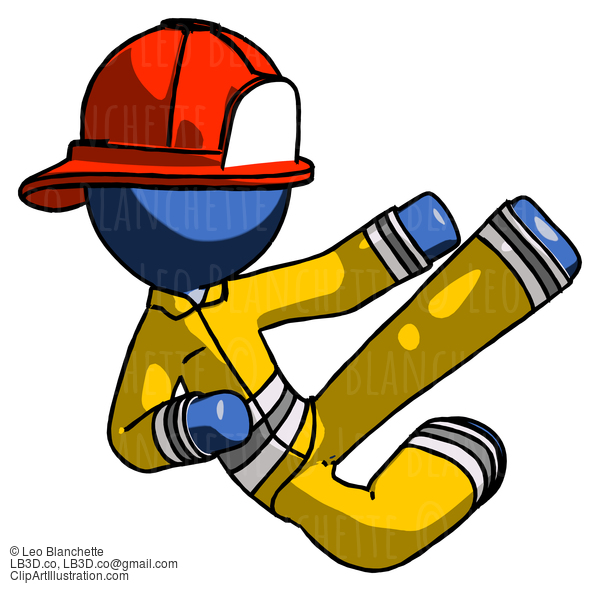 Blue Firefighter Fireman Man Flying Ninja Kick Right #14451