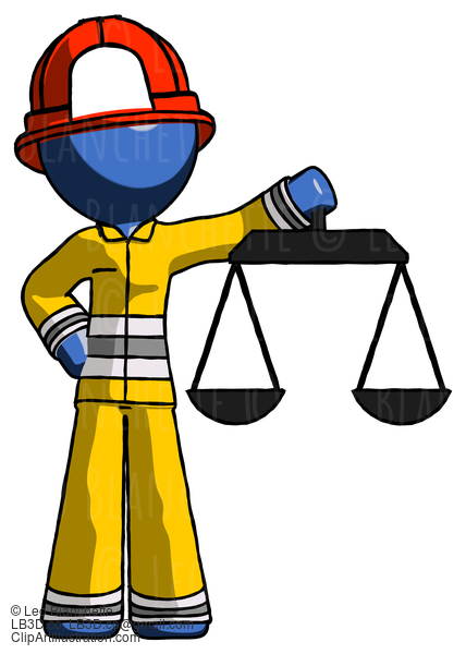 Blue Firefighter Fireman Man Holding Scales Of Justice #14464