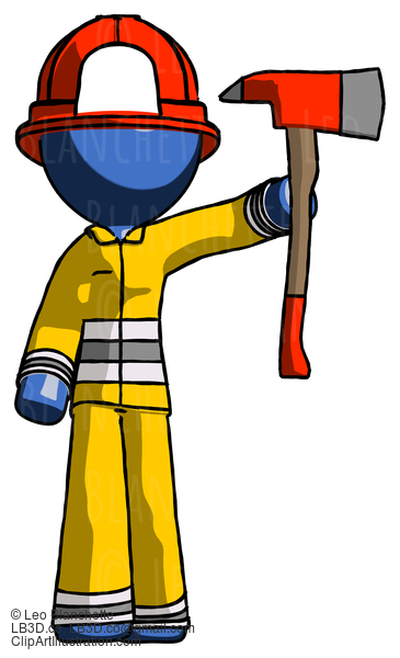 Blue Firefighter Fireman Man Holding Up Red Firefighter’S Ax #14470