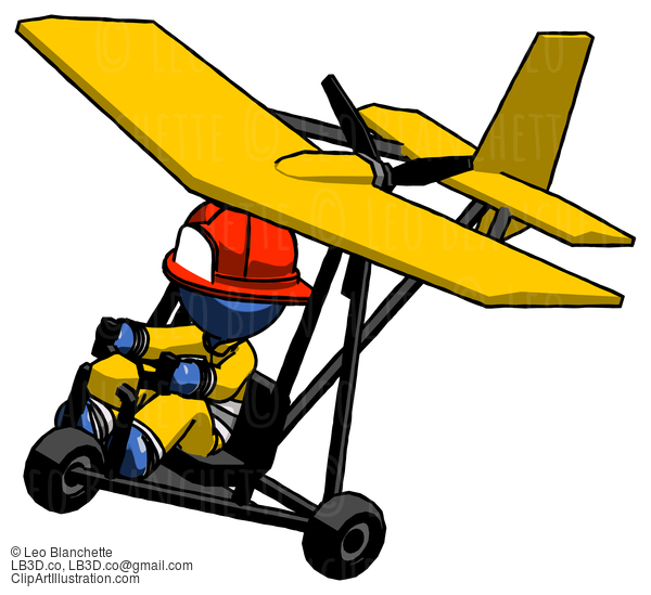 Blue Firefighter Fireman Man In Ultralight Aircraft Top Side View #14477