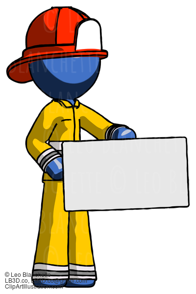 Blue Firefighter Fireman Man Presenting Large Envelope #14493