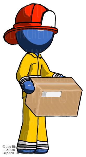 Blue Firefighter Fireman Man Holding Package To Send Or Recieve In Mail #14497