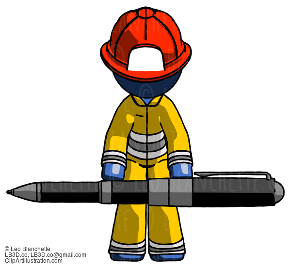 Blue Firefighter Fireman Man Weightlifting A Giant Pen #14498