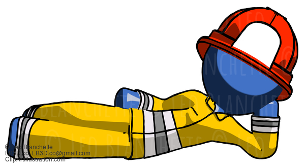 Blue Firefighter Fireman Man Reclined On Side #14520