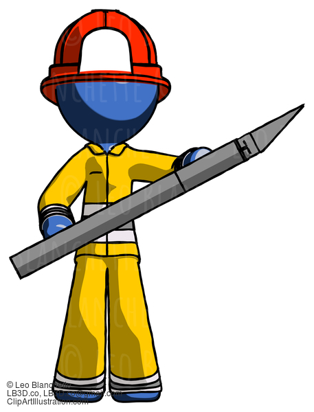 Blue Firefighter Fireman Man Holding Large Scalpel #14526