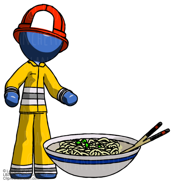 Blue Firefighter Fireman Man And Noodle Bowl, Giant Soup Restaraunt Concept #14531