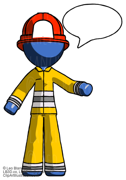 Blue Firefighter Fireman Man With Word Bubble Talking Chat Icon #14532