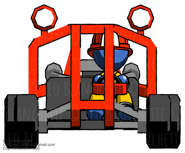 Blue Firefighter Fireman Man Riding Sports Buggy Front View #14537