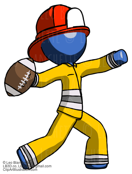 Blue Firefighter Fireman Man Throwing Football #14549