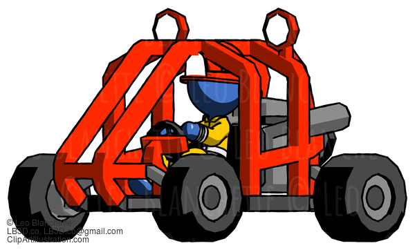 Blue Firefighter Fireman Man Riding Sports Buggy Side Angle View #14562