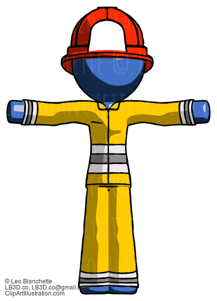 Blue Firefighter Fireman Man T-Pose Arms Up Standing #14564