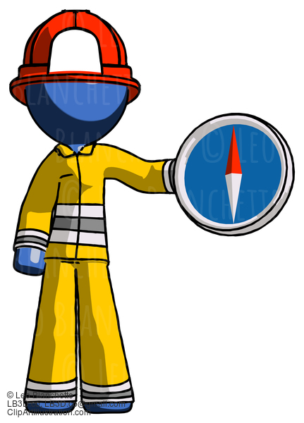 Blue Firefighter Fireman Man Holding A Large Compass #14565