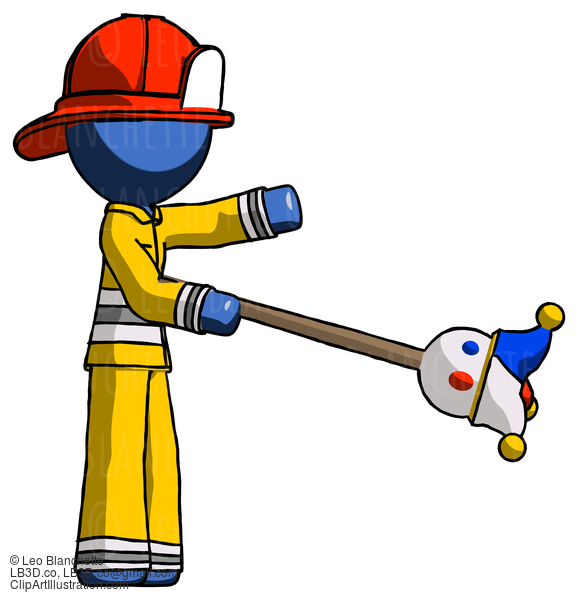 Blue Firefighter Fireman Man Holding Jesterstaff - I Dub Thee Foolish Concept #14575