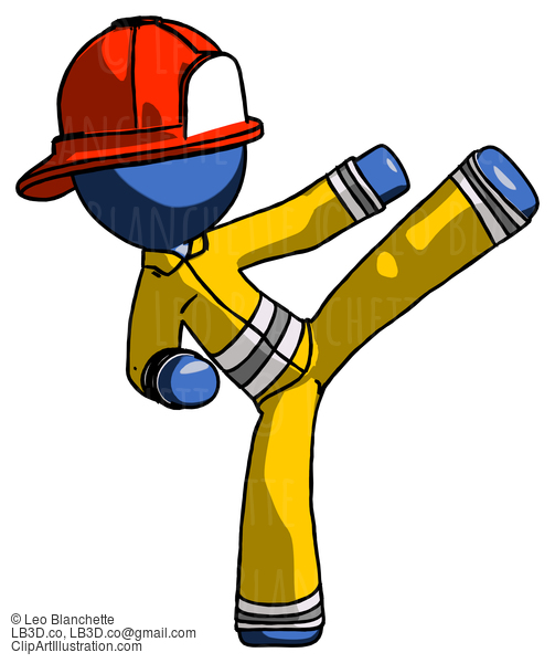 Blue Firefighter Fireman Man Ninja Kick Right #14581