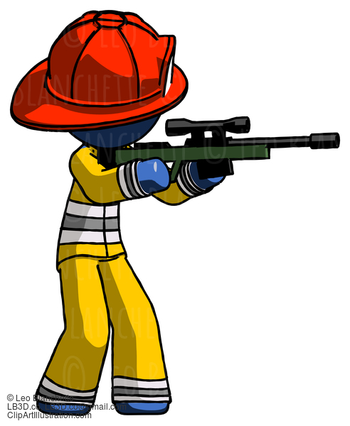 Blue Firefighter Fireman Man Shooting Sniper Rifle #14583