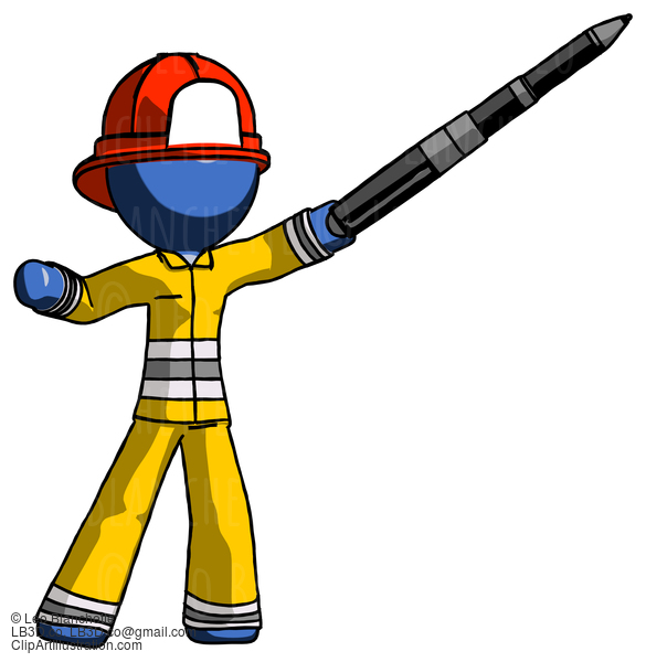 Blue Firefighter Fireman Man Demonstrating That Indeed The Pen Is Mightier #14598