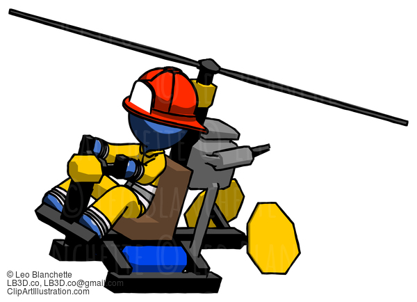 Blue Firefighter Fireman Man Flying In Gyrocopter Front Side Angle Top View #14599