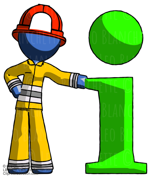 Blue Firefighter Fireman Man With Info Symbol Leaning Up Against It #14601