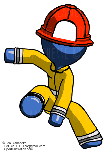 Blue Firefighter Fireman Man Action Hero Jump Pose #14607