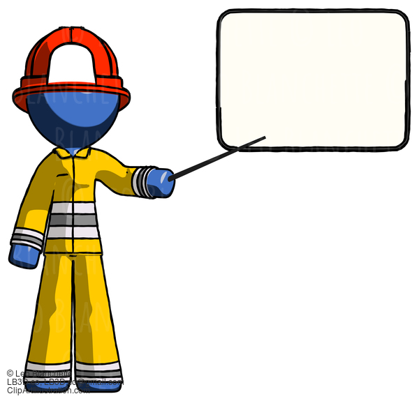 Blue Firefighter Fireman Man Giving Presentation In Front Of Dry-Erase Board #14641