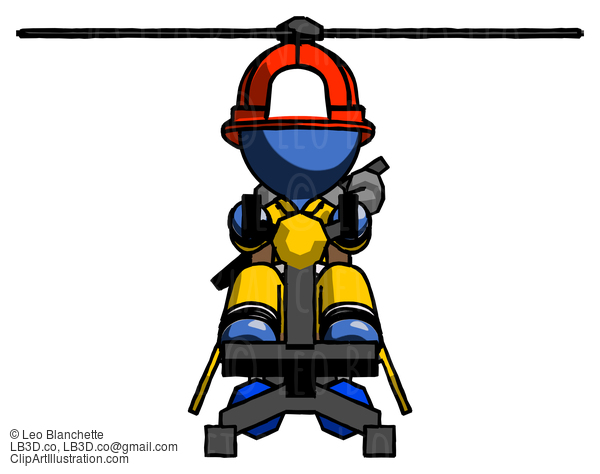 Blue Firefighter Fireman Man Flying In Gyrocopter Front View #14652