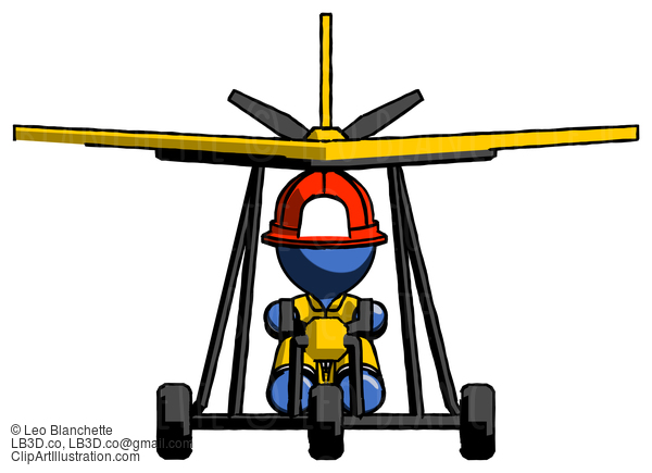 Blue Firefighter Fireman Man In Ultralight Aircraft Front View #14663