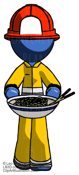 Blue Firefighter Fireman Man Serving Or Presenting Noodles #14677