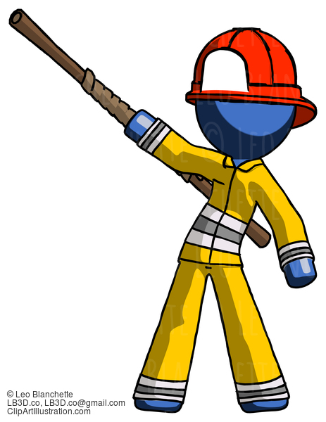 Blue Firefighter Fireman Man Bo Staff Pointing Up Pose #14682