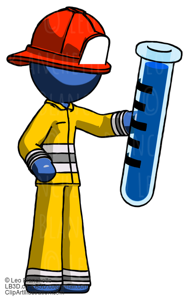 Blue Firefighter Fireman Man Holding Large Test Tube #14688