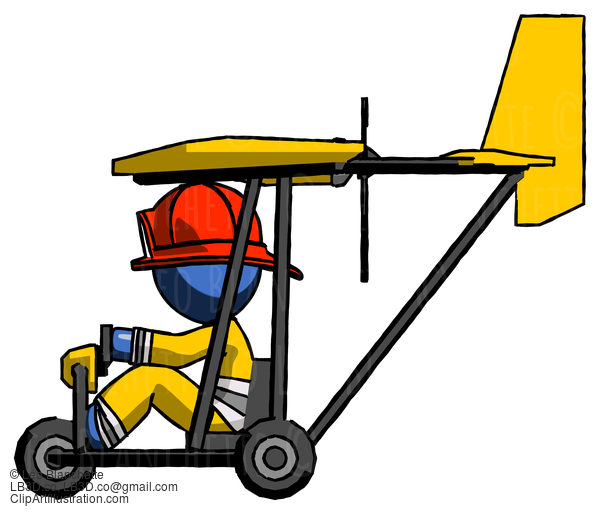 Blue Firefighter Fireman Man In Ultralight Aircraft Side View #14699