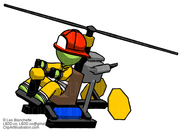 Green Firefighter Fireman Man Flying In Gyrocopter Front Side Angle Top View #12875