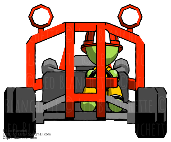 Green Firefighter Fireman Man Riding Sports Buggy Front View #12902