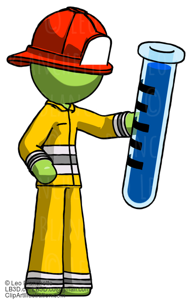 Green Firefighter Fireman Man Holding Large Test Tube #12904