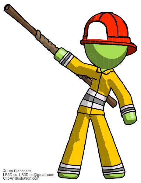 Green Firefighter Fireman Man Bo Staff Pointing Up Pose #12907