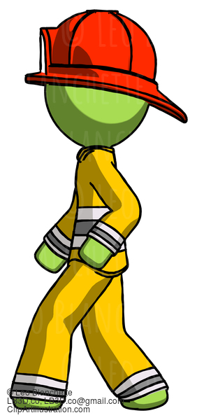 Green Firefighter Fireman Man Walking Left Side View #12914