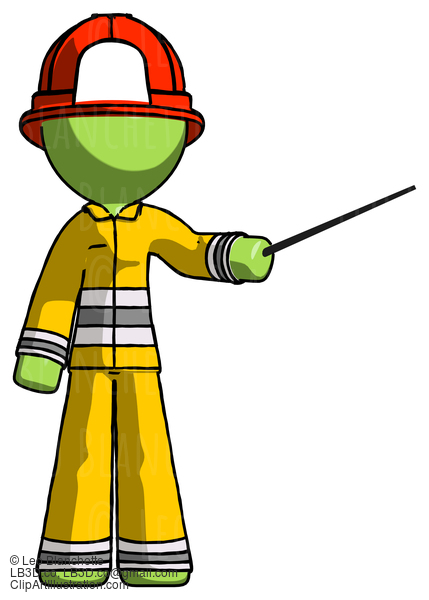 Green Firefighter Fireman Man Teacher Or Conductor With Stick Or Baton Directing #12916