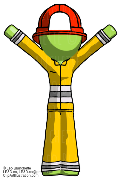 Green Firefighter Fireman Man With Arms Out Joyfully #12918