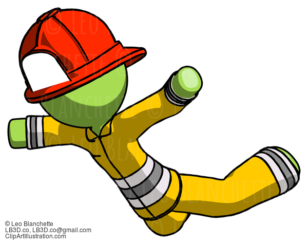 Green Firefighter Fireman Man Skydiving Or Falling To Death #12920