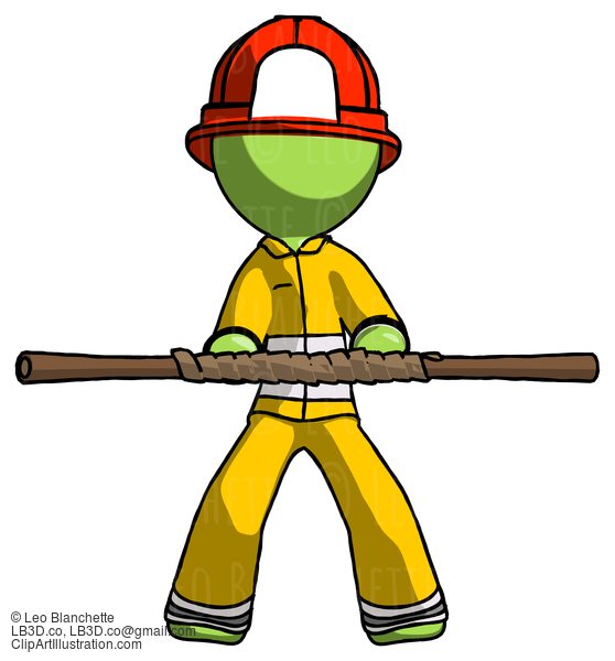 Green Firefighter Fireman Man Bo Staff Kung Fu Defense Pose #12923