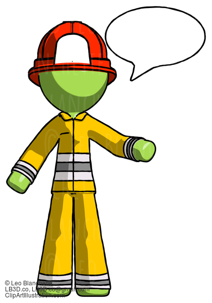 Green Firefighter Fireman Man With Word Bubble Talking Chat Icon #12926