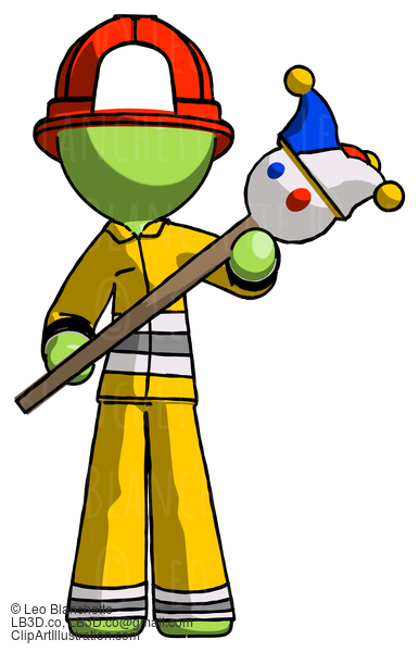 Green Firefighter Fireman Man Holding Jester Diagonally #12928