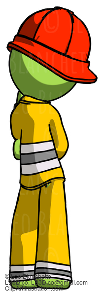 Green Firefighter Fireman Man Thinking, Wondering, Or Pondering Rear View #12940