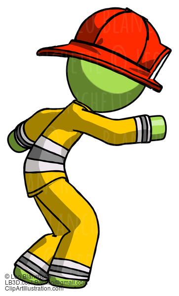 Green Firefighter Fireman Man Sneaking While Reaching For Something #12947