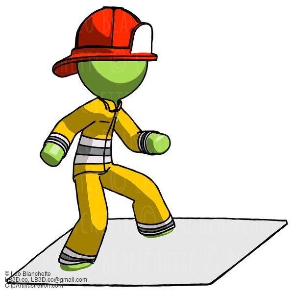 Green Firefighter Fireman Man On Postage Envelope Surfing #12966