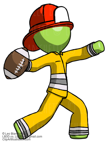 Green Firefighter Fireman Man Throwing Football #12967